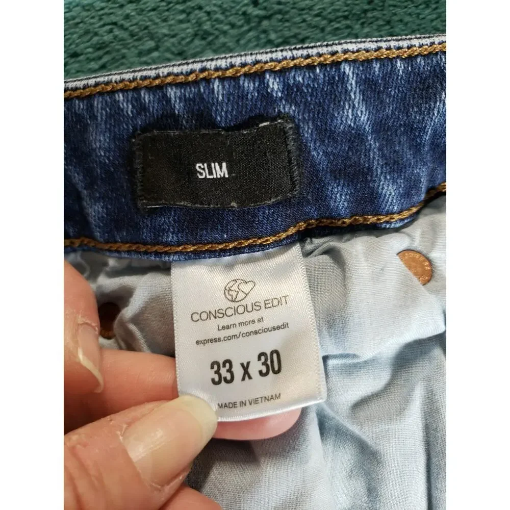 Express Jeans Size 33x30 Mens Blue Pants Stretch Denim Mid Rise Slim Straight